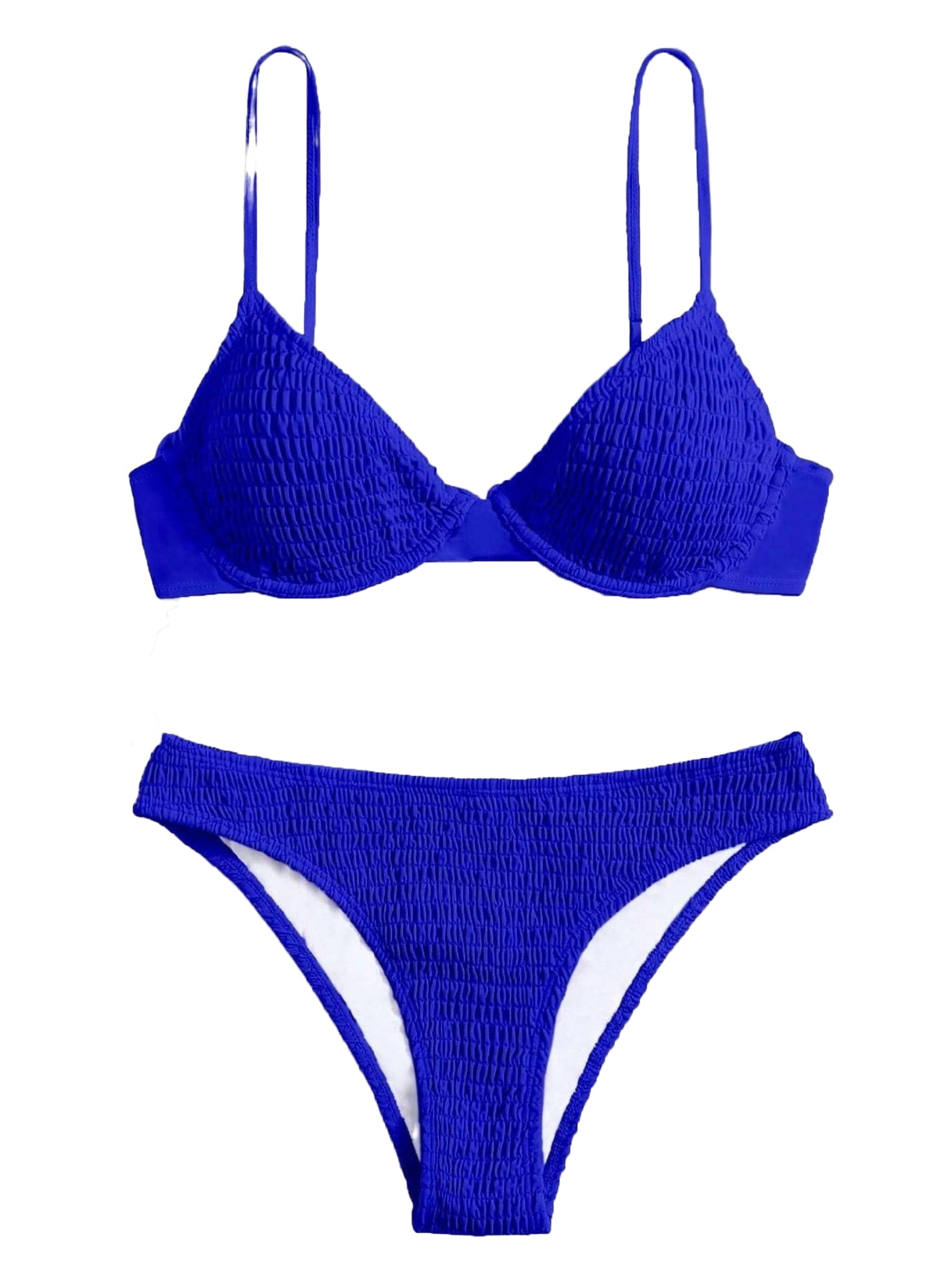Bikini Sets for Women Plain Cute Swimsuit Spaghetti Strap Royal Blue XS
