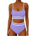 thumbnail image 1 of Bikini Sets for Women Plus Size Women's Sporty Bikini Color Block High Waisted Swimsuit Set Purple L, 1 of 3