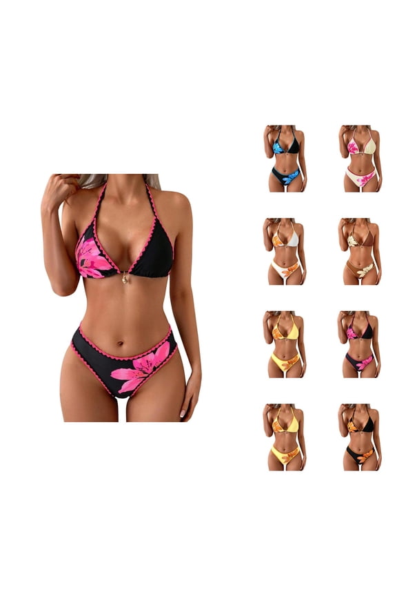 Bikini Sets for Women Printed Bandeau Triangle Top And Tied Side Bottom Womens Swimsuits Swimsuit