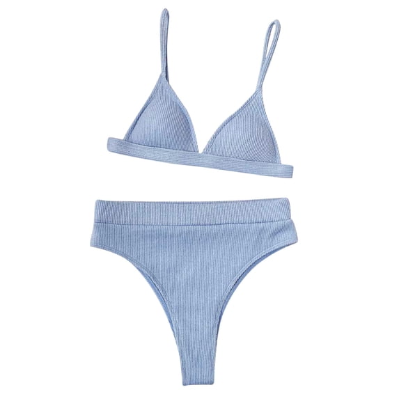 Bikini Sets for Women Ribbed Adjustable Straps Swim Top with High Waisted Bottom Two Piece Tummy Control Swimsuit
