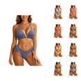 thumbnail image 1 of Bikini Sets for Women Ruffled Halter Triangle Bikini Top with Swim Bottom Two Piece Swimsuit Bathing Suit, 1 of 6