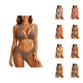 thumbnail image 1 of Bikini Sets for Women Ruffled Halter Triangle Bikini Top with Swim Bottom Two Piece Swimsuit Bathing Suit, 1 of 6