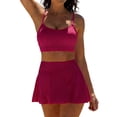 thumbnail image 1 of Bikini Sets for Women Scoop Neck Crop Top with Skirted Bottom 2 Piece Swimsuits Full Coverage Modest Bathing Suits for Pool Party, 1 of 5