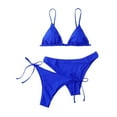 thumbnail image 1 of Bikini Sets for Women - Three Piece Swimsuits with 2 Swim Thongs (Classic & Side Tie) Summer Beach Bathing Suits (M, Blue), 1 of 4