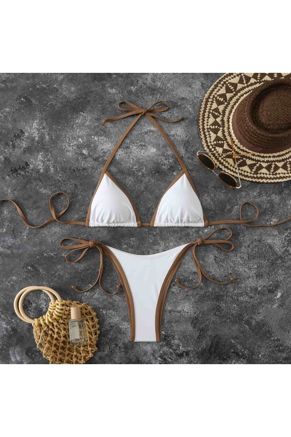 Bikini Sets for Women Triangle String Bikini Two Piece Swimsuit Contrast Color Halter Top Bathing Suit