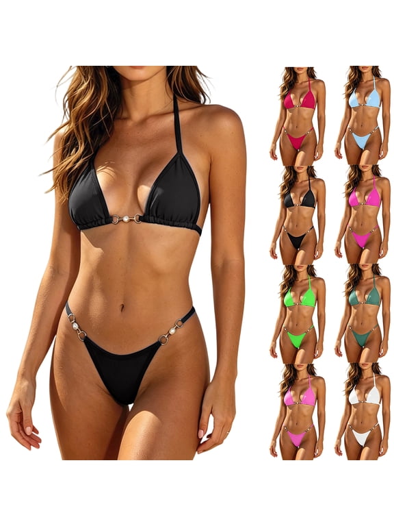 Bikini Sets for Women Triangle Thong Brazillian Two Piece Sets Womens Bikini Summer Fashion Swim Womens Bathing Suits Sky Blue XS
