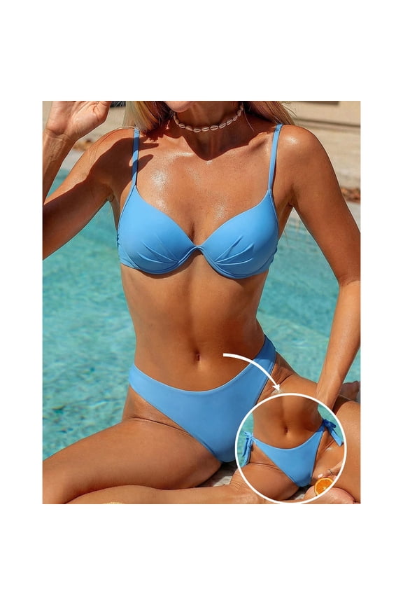 Bikini Sets for Women Underwire Push Up V Neck Bathing Suits High Cut Flattering Two Piece Swimsuits Pleated Bra Cup Beachwear