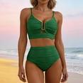 thumbnail image 1 of Bikini Sets for Women V Neck Ribbed Crinkle Two Piece Bathing Suits High Waisted Tummy Control U-Ring Detail Flattering Swimwear, 1 of 4