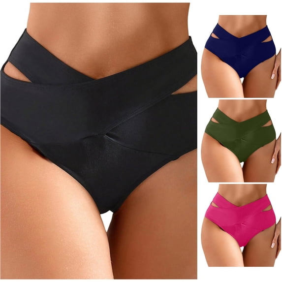 Bikini Shorts For Women Swimsuit Bottoms Full Coverage Black Mid Rise Bikini Bottoms Women's Bikini Swimsuits