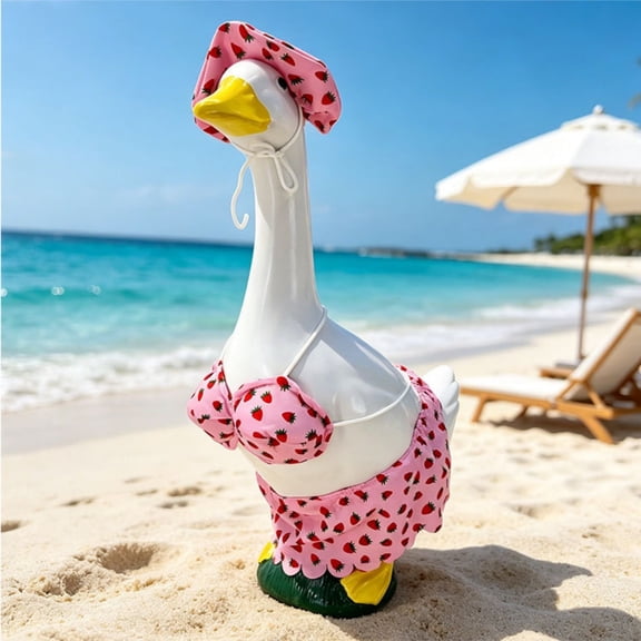 Bikini Style Goose Outfit, Decorative Porch Statue Costume, Summer Beach Theme Clothes, Lightweight Fabric Suit for Pool Party Yard Garden Outdoor Decoration