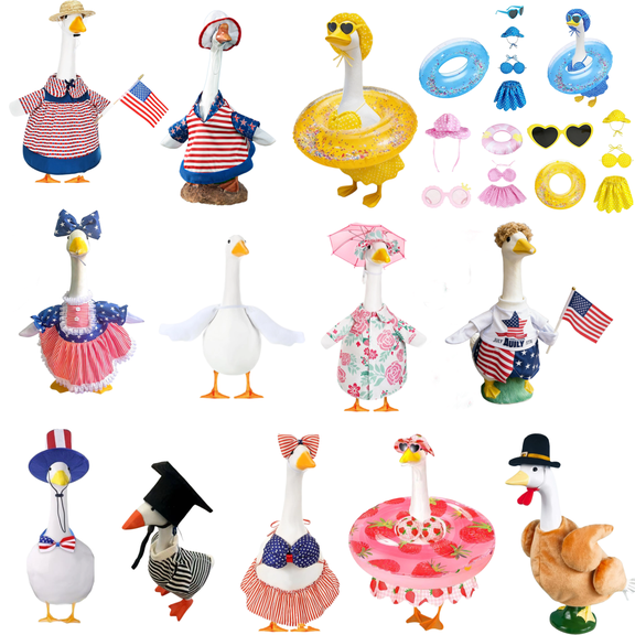 Bikini Summer Porch Goose Outfits Set Includes Hat Sunglasses Bikini and Swimming Ring 23" Goose Porch Clothing for Summer Outdoor Swimming Pool Garden Yard Patio Lawn Statue