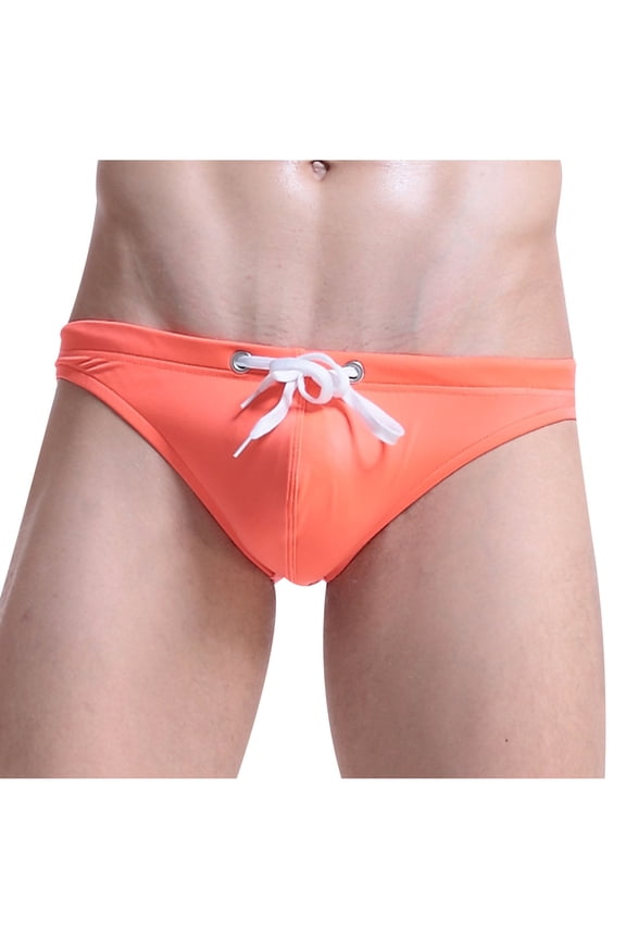 Bikini Swim Trunks for Men Low Rise Drawstring Swimming Briefs Mens Solid Stretchy Slim Comfort Beach Athletic Board Swimming Bottoms