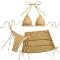 thumbnail image 1 of Bikini Swimsuits for Women 3 Piece with Drawstring Cover Up Skirt Boho Fishnet Halter String Bathing Suits (L, Beige), 1 of 7