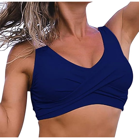 Bikini Top for Women Cropped Tankini Tops Beach Vacation Criss Cross Ruched Padded Bathing Suit Swim Top Only Swim Suits