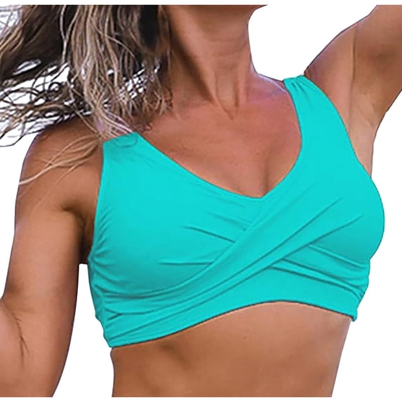 Bikini Top for Women Cropped Tankini Tops Beach Vacation Criss Cross Ruched Padded Bathing Suit Swim Top Only Swim Suits