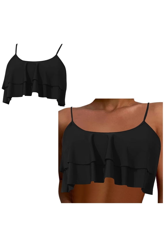 Bikini Top for Women Padded High Neck Sports Bra Ruffle Swimwear Top Sports Bra Bikini
