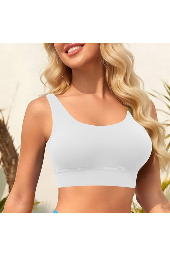 Bikini Top for Women Scoop Neck Supportive Wide Straps Swimsuit Top Solid Color Quick-Dry Comfort Bathing Suit Top for SPA Pool