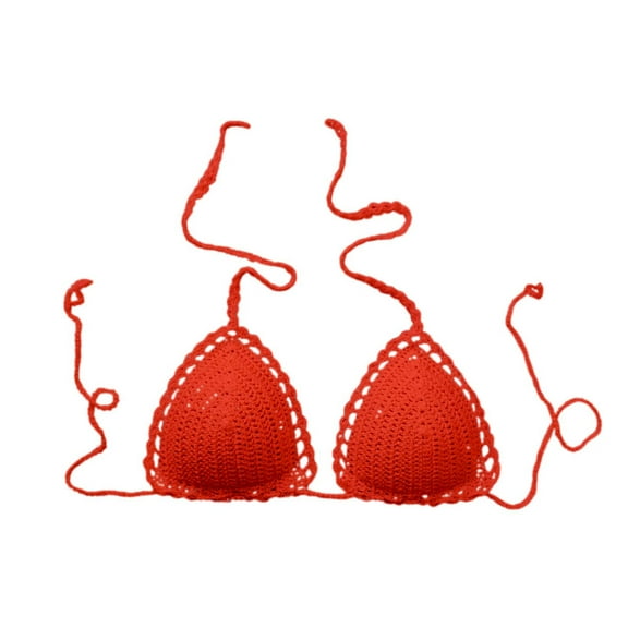 Bikini Tops For Women Solid Color Lined Casual Handmade Crochet Swimwear Top Only Orange S