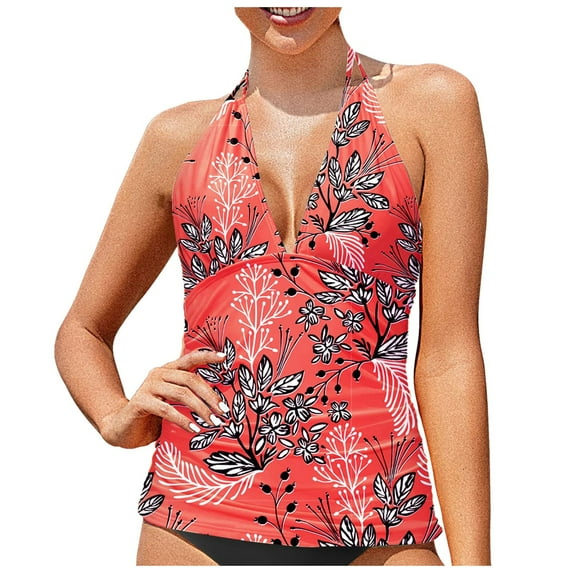 Bikini Tops for Women 36dd Women's Tankini Top No Bottom V Neck Swim Top Bathing Suit Top Female Womens Bikini & Tankini Tops( Red,XL)