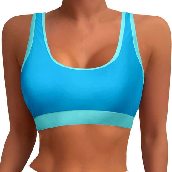 Bikini Tops for Women Basic Solid Sports Bra Bikini Tops Racerback Swim Top with Padded Women Swimsuits Blue XL