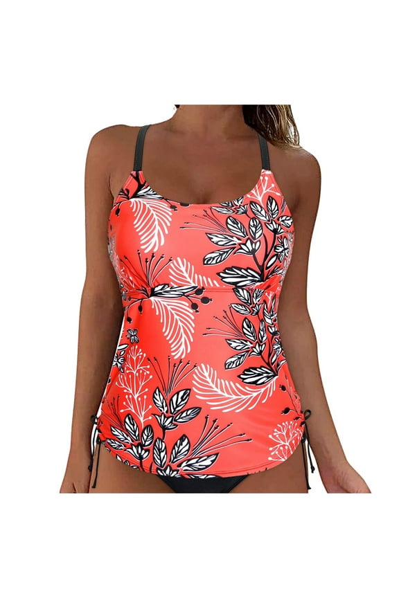 Bikini Tops for Women Full Coverage Tankini Tops Beach Push Up Swim Crop Top Tie Back Bathing Swimwear Top without Short