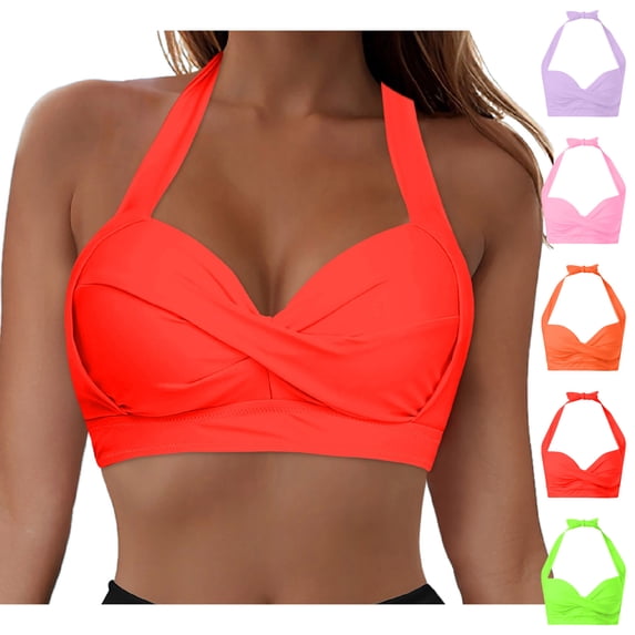 Bikini Tops for Women Halter Neck Twist Front Bathing Suit Top Athletic Swimwear Top Only