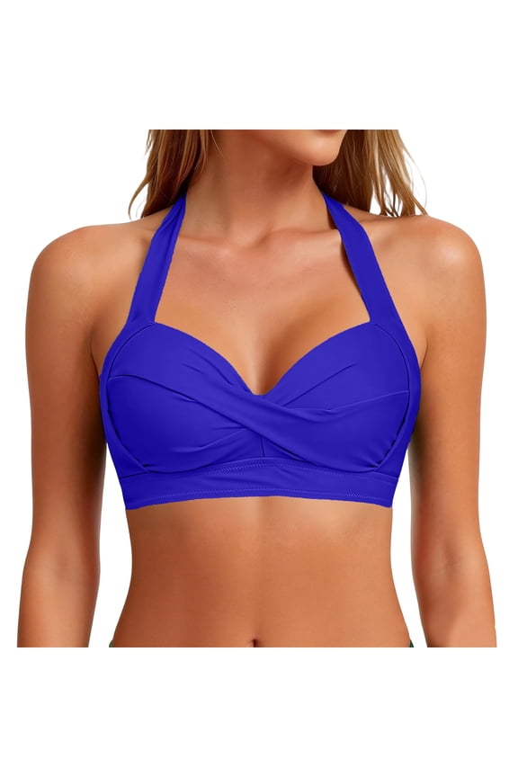 Bikini Tops for Women - Large Bust Swimsuit Top Knot Twist Full Coverage Bathing Suit 2026 Royal Blue XL
