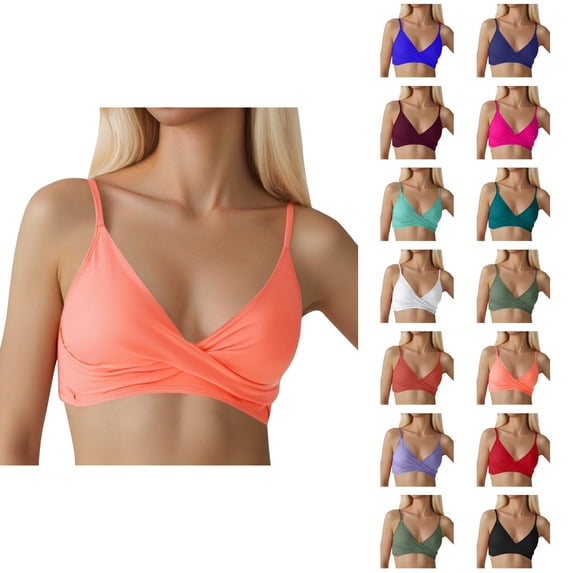 Bikini Tops for Women Push Up V Neck Adjustable Spaghetti Strap Twist Ruced Front Swimsuit Top Bathing Suit Tops