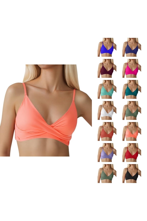 Bikini Tops for Women Push Up V Neck Adjustable Spaghetti Strap Twist Ruced Front Swimsuit Top Bathing Suit Tops