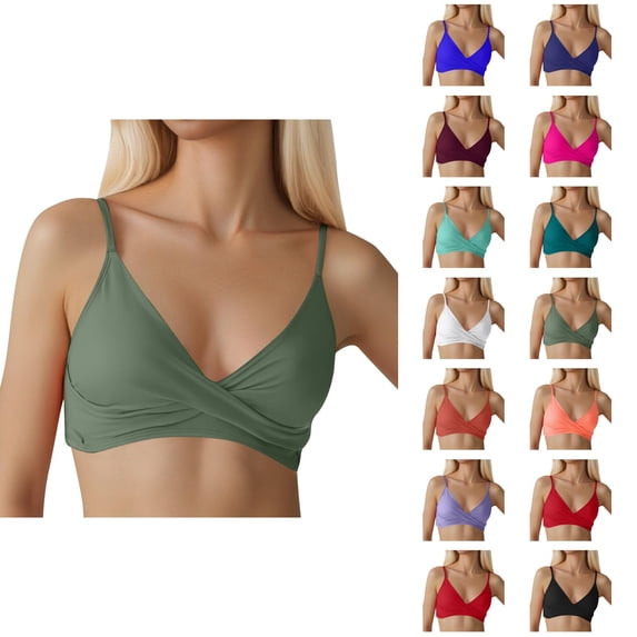 Bikini Tops for Women Push Up V Neck Adjustable Spaghetti Strap Twist Ruced Front Swimsuit Top Bathing Suit Tops