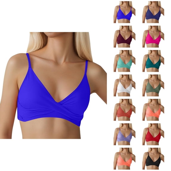 Bikini Tops for Women Push Up V Neck Adjustable Spaghetti Strap Twist Ruced Front Swimsuit Top Bathing Suit Tops