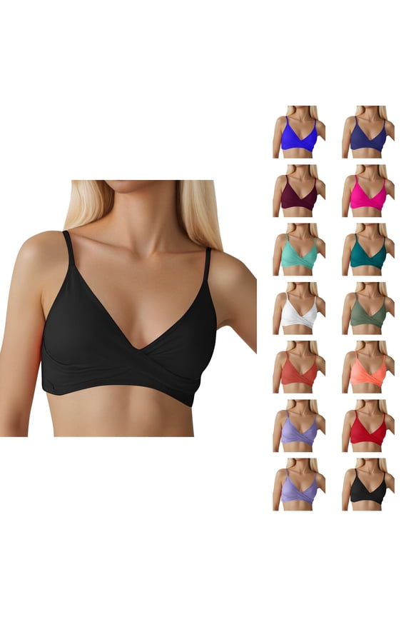 Bikini Tops for Women Push Up V Neck Adjustable Spaghetti Strap Twist Ruced Front Swimsuit Top Bathing Suit Tops