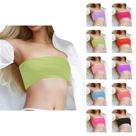 Bikini Tops for Women Ribbed Strapless Bandeau Tube Swimsuit Top Bathing Suit Tops