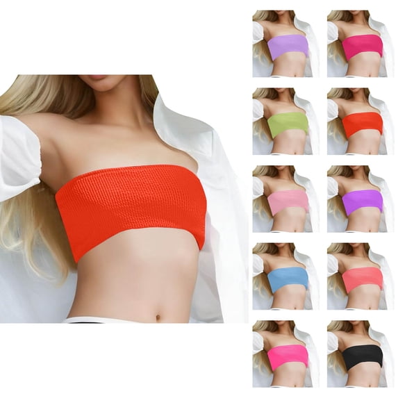 Bikini Tops for Women Ribbed Strapless Bandeau Tube Swimsuit Top Bathing Suit Tops