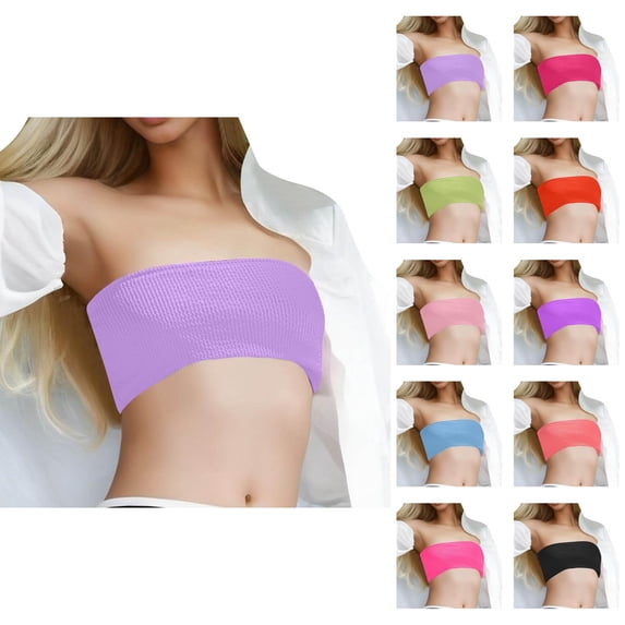 Bikini Tops for Women Ribbed Strapless Bandeau Tube Swimsuit Top Bathing Suit Tops