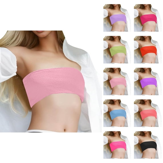 Bikini Tops for Women Ribbed Strapless Bandeau Tube Swimsuit Top Bathing Suit Tops