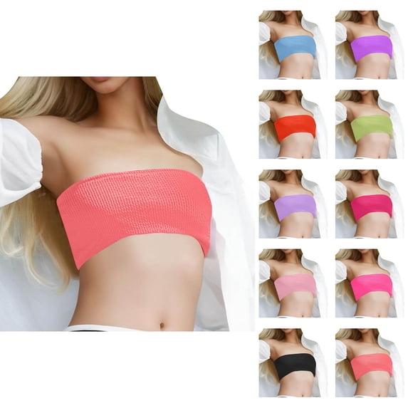 Bikini Tops for Women Ribbed Strapless Padded Bandeau Bikini Top Bathing Suit Top Swimwear