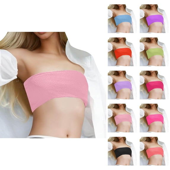 Bikini Tops for Women Ribbed Strapless Padded Bandeau Bikini Top Bathing Suit Top Swimwear