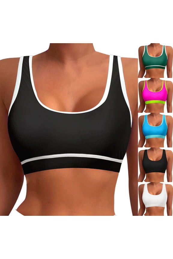 Bikini Tops for Women Sports Bra Swimsuit Top Color Block Push Up Padded Bathing Suit Top Cropped Tankini Tops Green, Size L