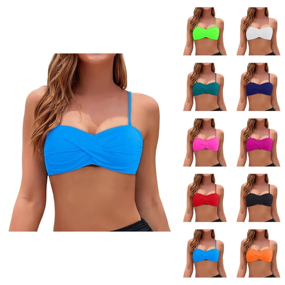 Bikini Tops for Women Twist Front Bandeau Bikini Top with Detachable Straps Bathing Suit Top Swimwear