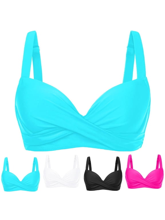 Bikini Tops for Women Twist Front Push Up Sporty Bathing Suit Adjustable Strap Swimsuit Top Summer Beach Vacation Swimwear Black S
