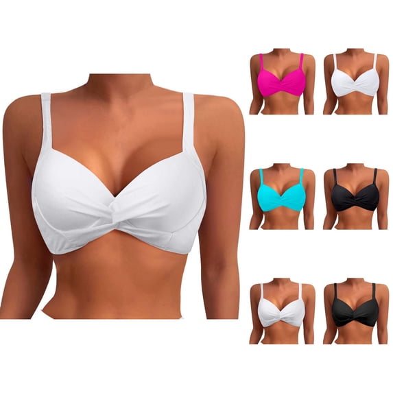 Bikini Tops for Women Twist Front Push Up Underwire Padded Bra Swimsuit Top Bathing Suit Tops