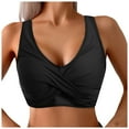 thumbnail image 1 of Bikini Tops for Women Twist Front Ruched Bathing Suit Adjustable Crisscross Back Cropped Tankini Swim Top Only, 1 of 7