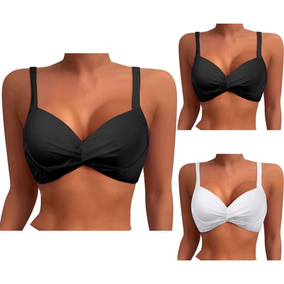 Bikini Tops for Women Twist Front V Neck Adjustable Push Up Bra Swimsuit Tops Swimwear