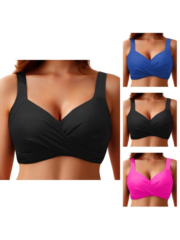 Bikini Tops for Women Twist Front V Neck Padded Push Up Underwire Bra Bathing Suit Tops Swimwear