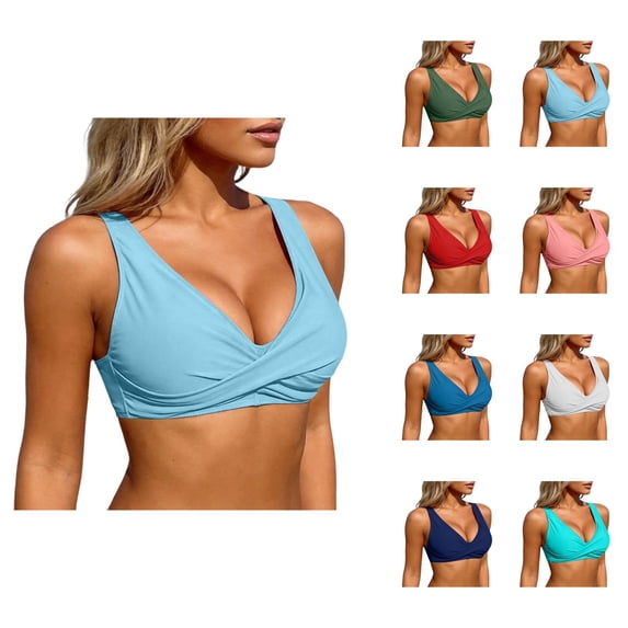 Bikini Tops for Women Twist Front V Neck Push Up Padded Swimsuit Top Bathing Suit Tops