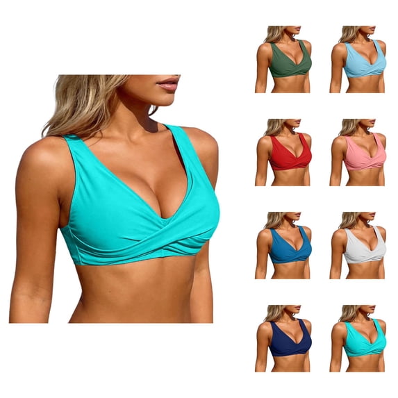 Bikini Tops for Women Twist Front V Neck Push Up Padded Swimsuit Top Bathing Suit Tops