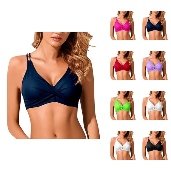 Bikini Tops for Women Twist Front V Neck Strappy Bra Swimsuit Tops Bathing Suit Top Swimwear