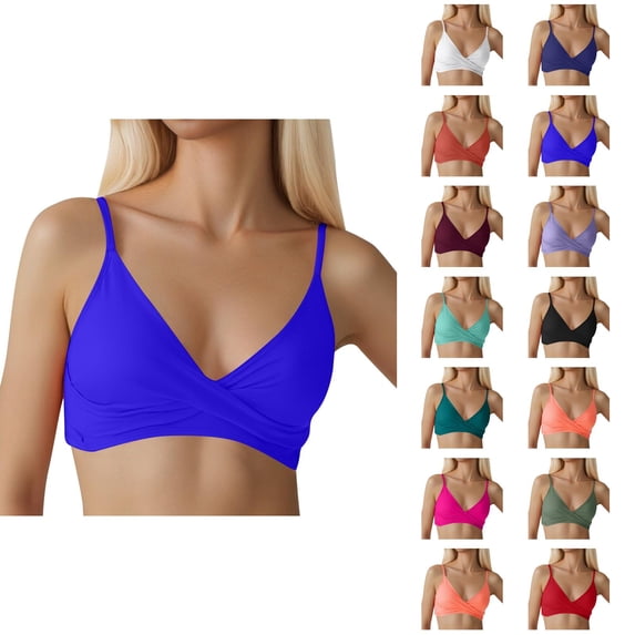 Bikini Tops for Women Twist Ruced Front V Neck Adjustable Push Up Bra Swimsuit Top