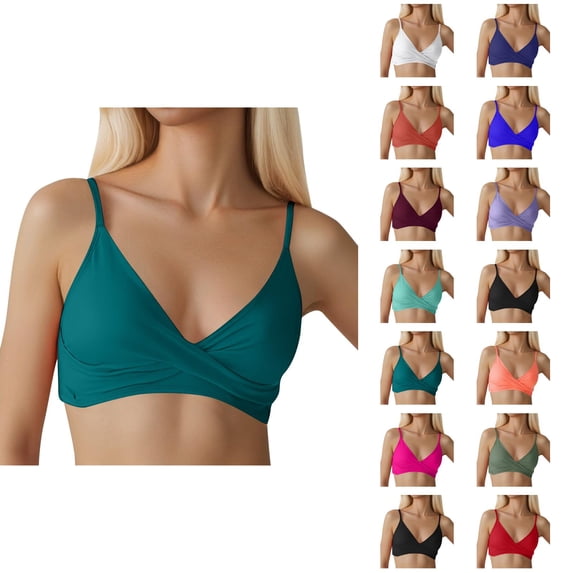 Bikini Tops for Women Twist Ruced Front V Neck Adjustable Push Up Bra Swimsuit Top